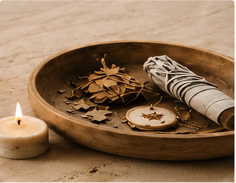 Ritual bowl with candle and sage